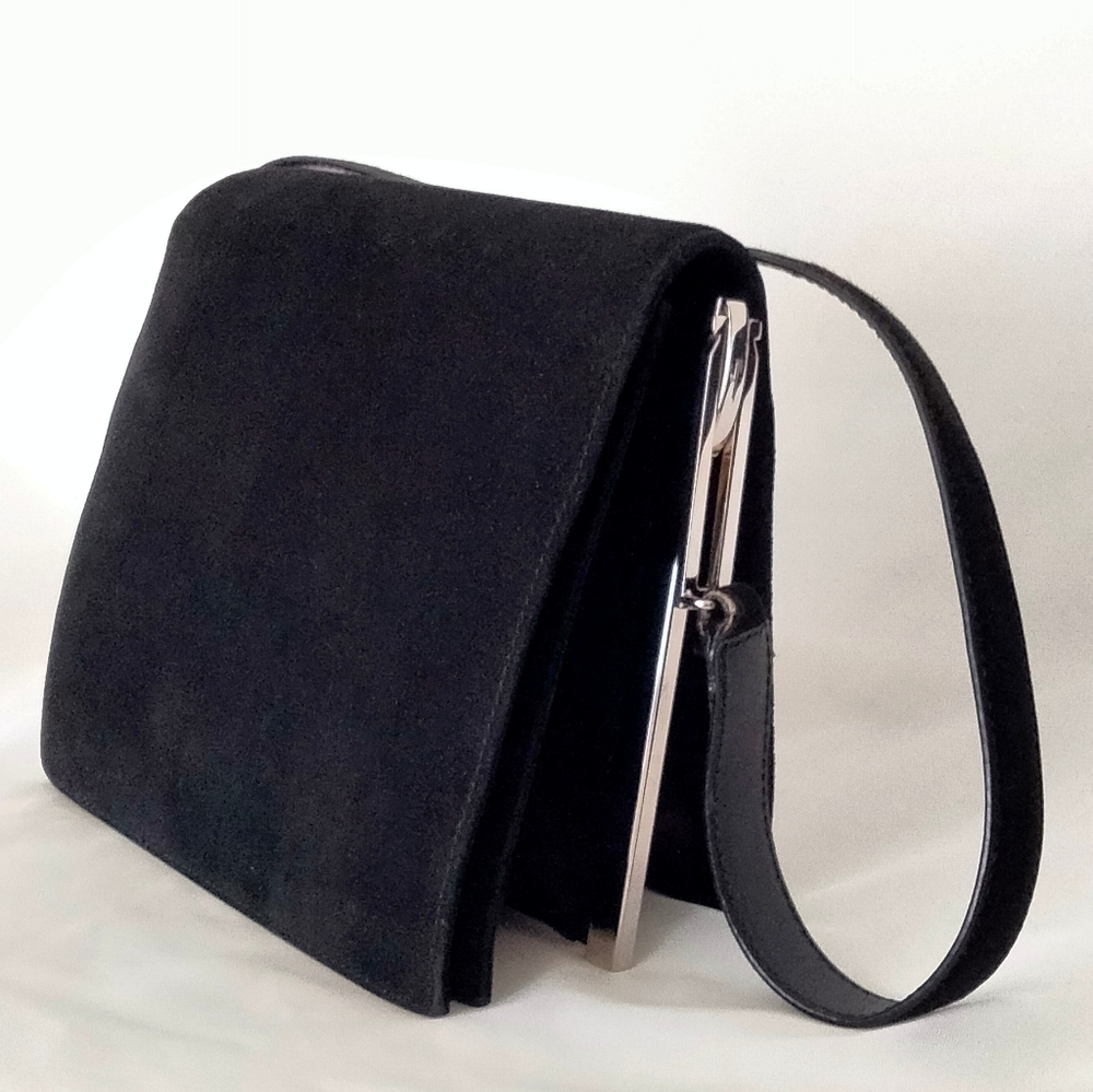 Salvatore Ferragamo Vintage Magnetic Snap Shoulder  Evening Suede Ladies Purse